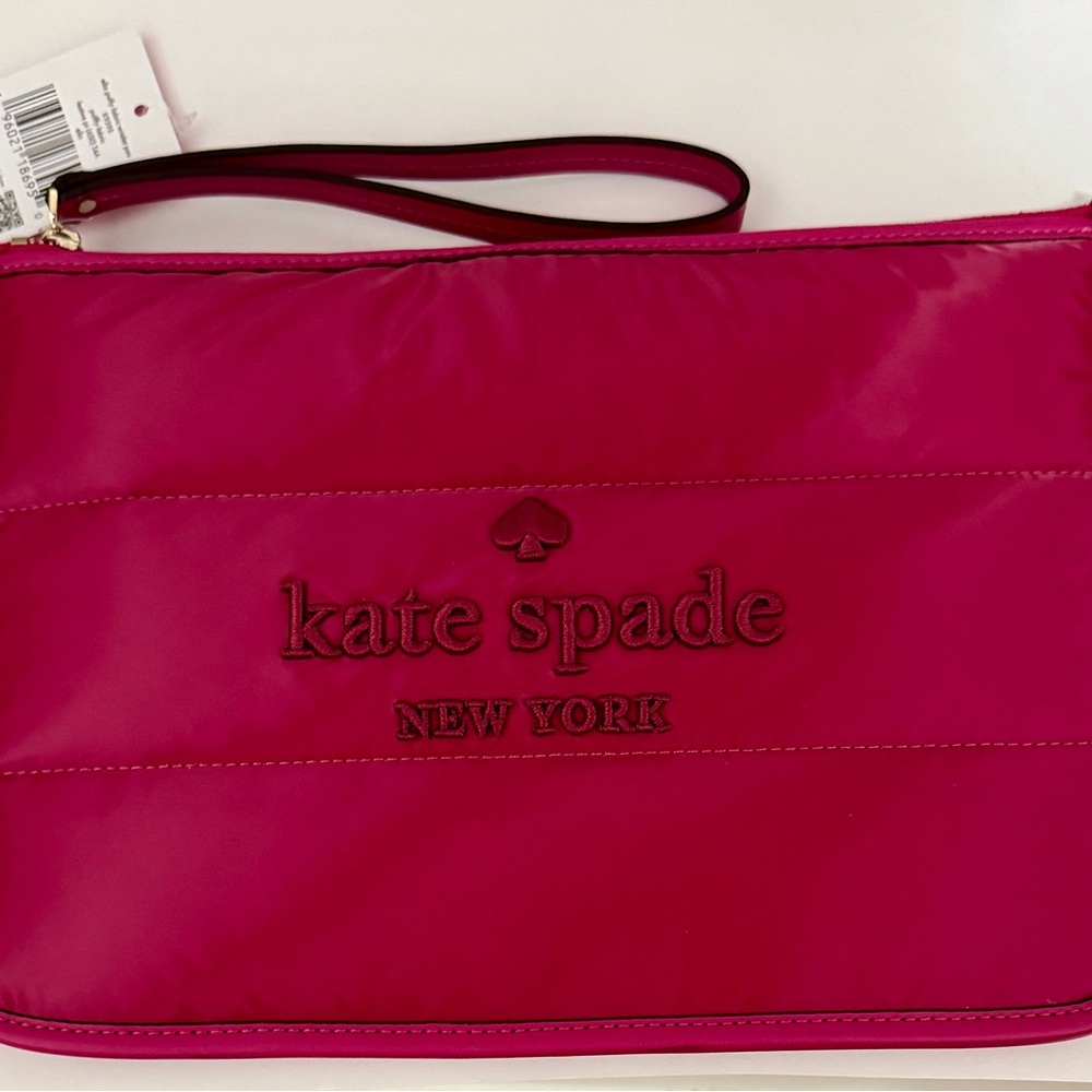 Kate Spade Ella Puffy Fabric Wristlet Pouch Hot Pink NWT Quilted Purse Y2K Style